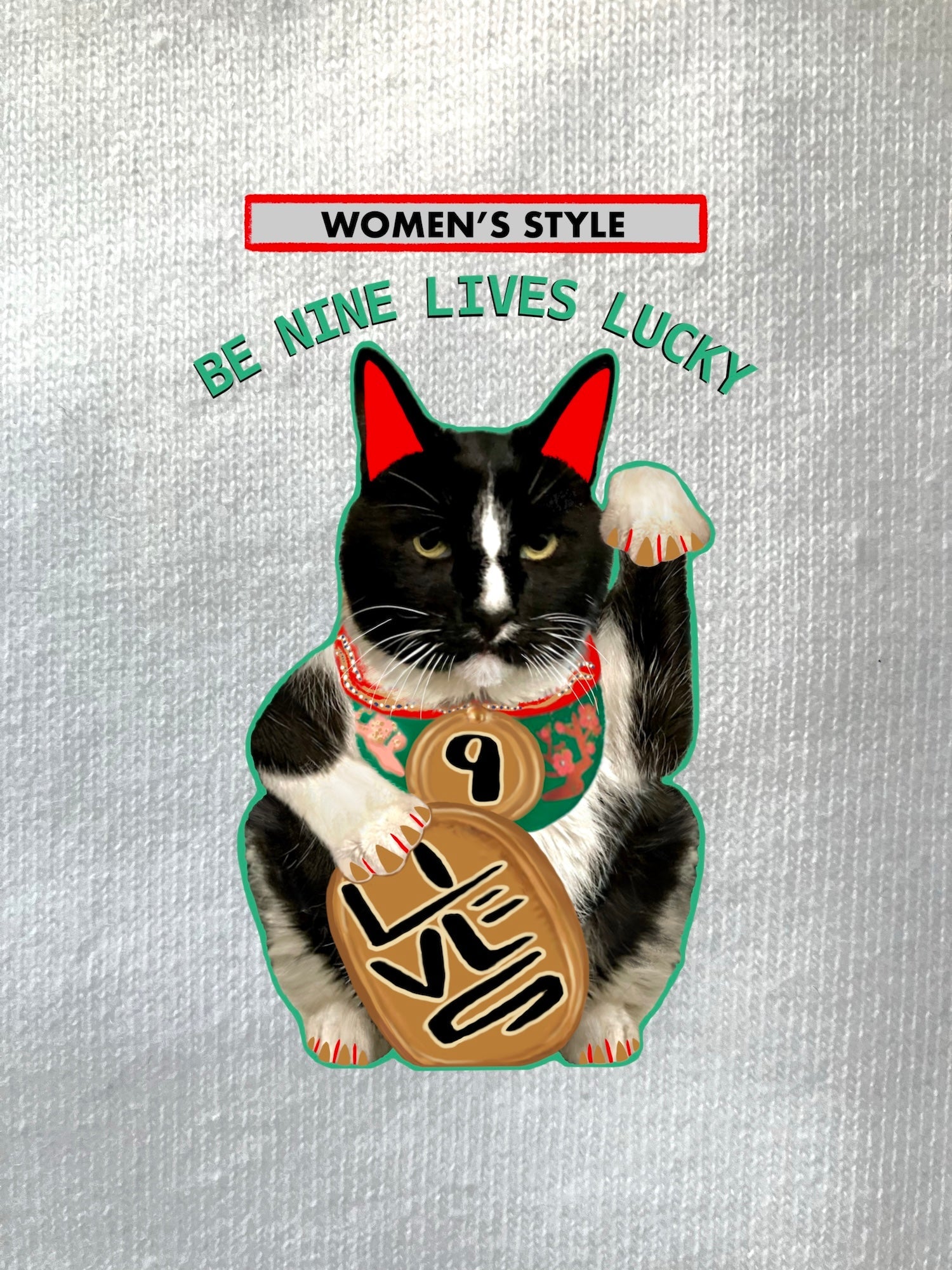 1/2 Apple, BECKONING CAT, Be Nine Lives Lucky, WOMEN'S T-Shirt/ Hoodie/ Sweatshirt